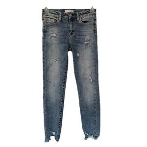 Flying Monkey Blue Jeans Women's 27 Skinny Ankle Mid Rise Stretch Distressed